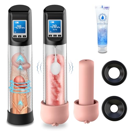 Electric Vacuum Vibrating Penis Pump - 6 Suction & 9 Vibration Intensities with Pocket Pussy, Penis Enlargement Extend Pump with LED Screen, Male Stamina Trainer for Bigger, Stronger Erections