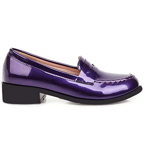 Image of Caradise Women's Patent Leather Loafers Block Heel Slip On Casual Shoes Size 7.5 B(M) US,Purple