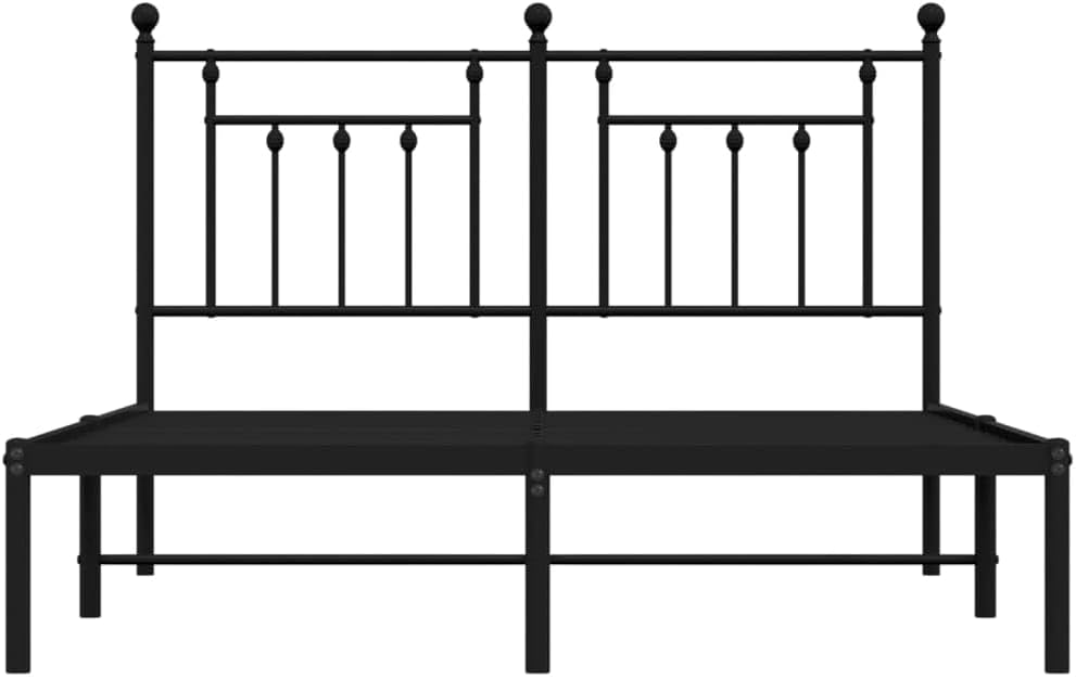 Front view of the vidaXL Black Steel Bed Frame without mattress, showing headboard and frame structure.