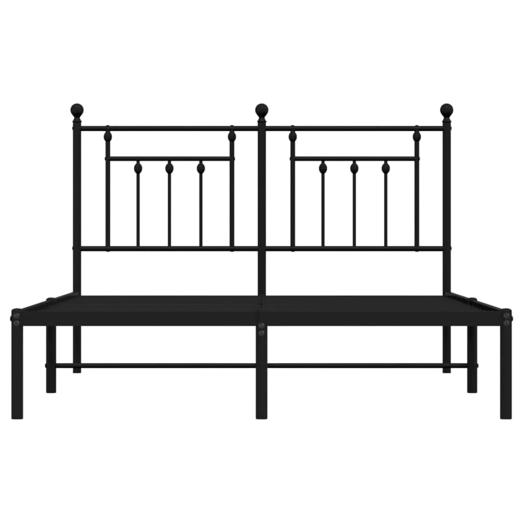 140x190 cm Metal Bed Frame with Headboard, Black | Features a steel slatted platform and under-bed storage space, requiring no box spring for bedrooms and guest rooms.