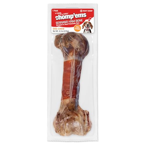 RUFFIN-IT-CHOMPEMS-Serrano-Ham-Bone-Wrapped-in-Real-Prosciutto-Ham-1-Large-Bone RUFFIN' IT CHOMP'EMS Serrano Ham Bone Wrapped in Real Prosciutto Ham, 1 Large Bone - Image 1