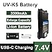 UV-K5 Battery USB-C Charger for Two Way Radio 3500mAh Enlarge Rechargeable Battery Replacement UV-K5(8) UV-K6 Walkie Talkie Accessories 7.4V