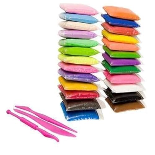 Eclet 24 Color/Set Light Clay Air Dry Polymer Plasticine Modelling Clay Super Light DIY Soft Creative Handgum Educational Clay Toys for Kids Comes with 3 Tool