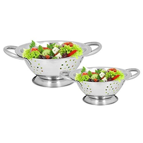 Kosma Juego de 2 coladores de doble mango de acero inoxidable, tamaño 24 cm y 28 cm | Colador de ensalada | Utensilios de cocina duraderos