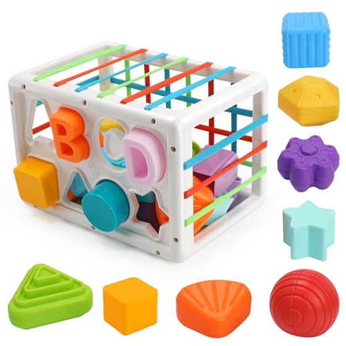 Image of AEROQUEST Montessori Toys, Toys Shape Sorter Colorful Storage Cube Bin & Sensory Toys, Infant Toys Toddler Developmental Learning Toys, Birthday Gifts for Boys Girls