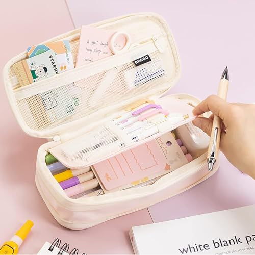 Image of INOVERA (LABEL) Polyester Pencil Pouch for Boys, Girls - School College Students Stationery Pen Holder Pouches (Pink)