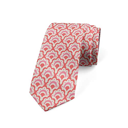 Ambesonne 1970s necktie, retro style floral elements with scale d…