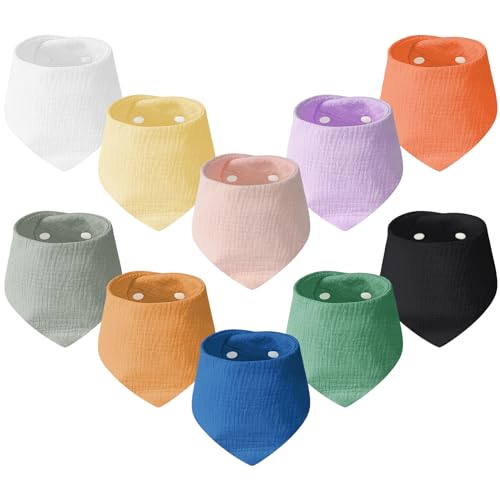Muslin Baby Bibs, 10PCS Baby Bandana Drool Bibs, 100% Soft Anti-Penetration Snap Muslin Cotton Bib for Girls and Boys, Strong Water Absorption for Drooling and Teething