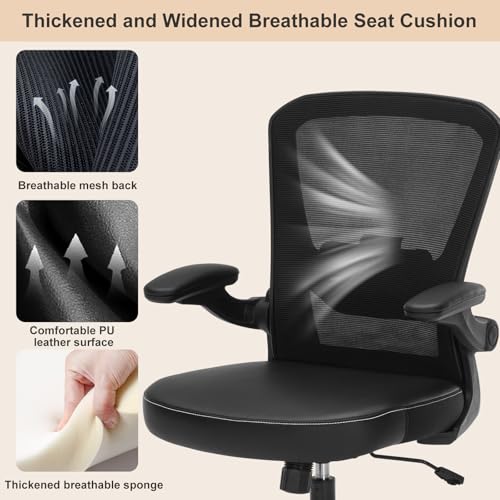 Image of Drafting Chair Tall Office Chair with PU Leather Seat, 400lbs Ergonomic Standing Desk Chair with Lumbar Support,Counter Stool with Adjustable Footrest Ring & Flip-up Armrests,Black