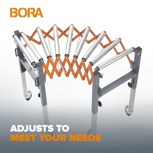 Bora Portamate Adjustable Conveyor Roller Stand Infeed / Outfeed Support Expandable Gravity Conveyor 300 lbs. Weight Capacity Locking Swivel Castor Wheels PM-2700
