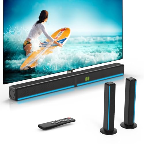 Image of GEOYEAO 2.2 CH Detachable Sound Bar with Built-in Dual Subwoofer, 180W RGB Bluetooth Soundbar for TV, Support HDMI ARC/Optical/AUX, Surround Speaker System for Gaming/Home Theater/PC
