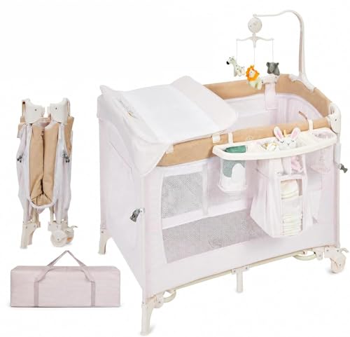 Lit cododo bebe pliant avec matelas,4 en 1 Lit parapluie bebe avec Berceau,Jouets...