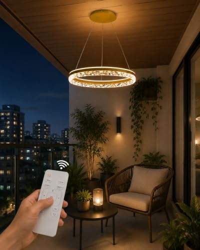 Image of Modern LED Chandelier, 19.68 inch 1 Ring Pendant Lighting with Acrylic Lampshade, Dimmable Remote Control, Adjustable Circular Ceiling Light for Dining Living Room (Color : Gold)