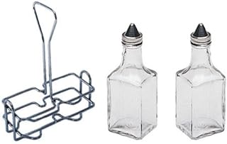 6 oz. (Ounce) Tabletop Oil and Vinegar Cruet Glass Bottle Bottles Cruets Dispenser w/Chrome Plated Caddy Holder, Two (2) Cruet Bottles