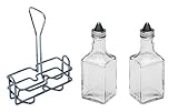 6 oz. (Ounce) Tabletop Oil and Vinegar Cruet Glass Bottle Bottles Cruets Dispenser w/Chrome Plated Caddy Holder, Two (2) Cruet Bottles