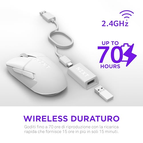 Lift Elite Wireless Gaming Mouse – Ultra leggero 57 g – 4K/8K Polling Rates, Switch ottici, Sensore ottico 26K DPI – Lunga durata della batteria – Grip laterali in gomma – Bianco - Mouse gaming - Immagine 4