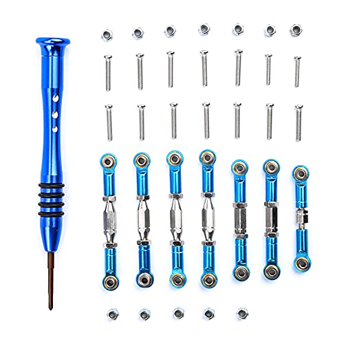 KingVal Replacement Metal Linkage Steering Pull Rod with Screws Compatible with Wltoys 1/14 144001 144010 124019 124018 124017 RC Car (Blue)