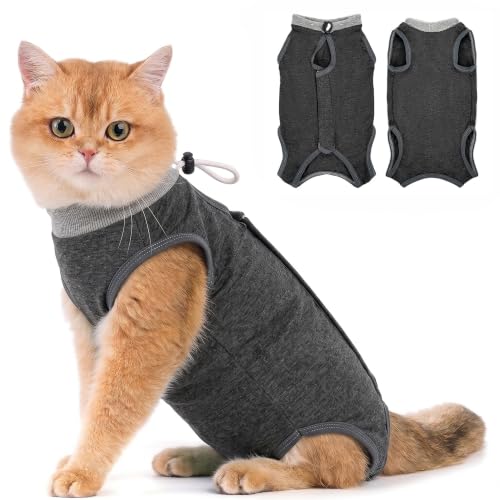 Avont Traje de Recuperación para Gatas Esterilizadas, Ropa Postoperatoria Protectora Antilamido, Chaleco para Cirugía y Heridas Abdominales (Gris Oscuro,M)