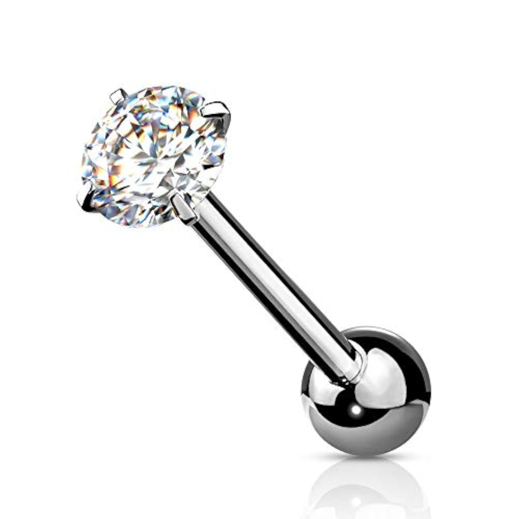 Surgical Steel Barbell Tongue Rings with CZ