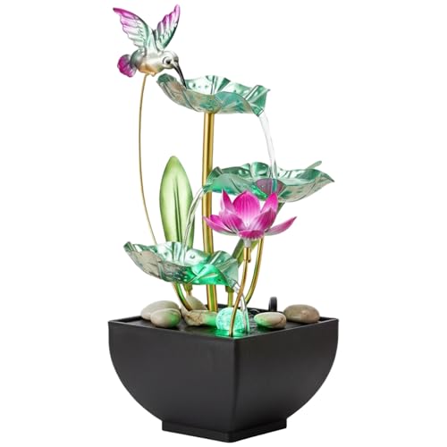 Joygoodta Tabletop Fountain 3-Tiers Leaf, Small Indoor Waterfall Fountains with Rocks Lotus Waterfall Fountain Zen Fountains for Home, Office, Bedroom Style 2