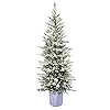 Puleo International Pre Lit Potted Flocked Arctic Fir Pencil Artifical Artificial Christmas Tree Green 301 PTO9760 60LW120
