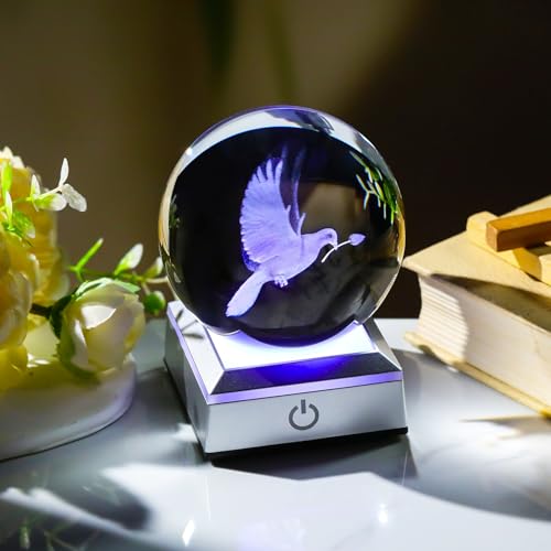 Figurine colombe de la paix laser 3D en cristal avec socle LED - 4