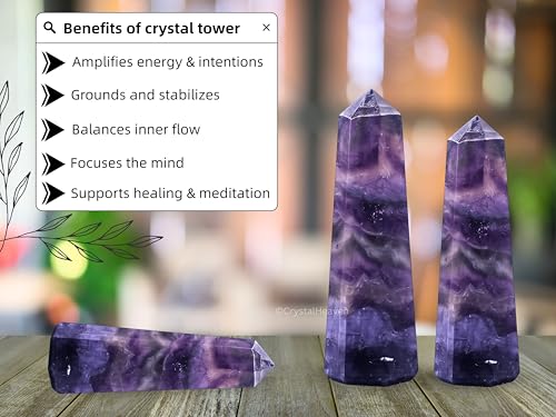 Image of Crystal Heaven Purple Fluorite Crystal Tower Obelisk Point For Chakra, Healing And Balancing - Aaa Grade Original Certified Gemstone Agate For Reiki Meditation Yoga Spiritual (3-4 Inches)