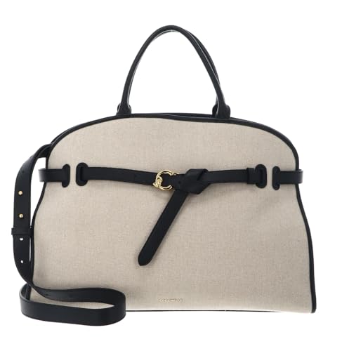 Sac à main Coccinelle Sabine beige noir grand format en toile de coton