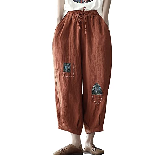 Pantalones mujer algodón cómodos sueltos pantalones casuales pantalones lino mujer verano ancho elegantes pantalones mujer verano pantalones de pierna con cordón pantalones de lino para mujer, rojo