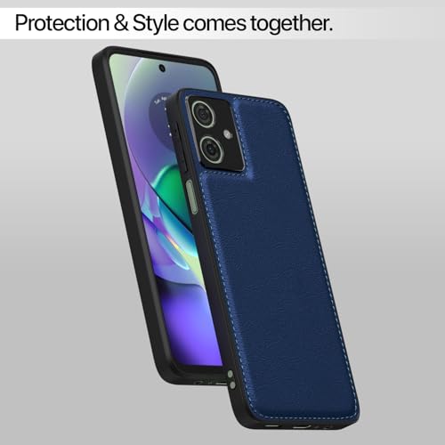 Image of Amazon Basics Back Cover for Motorola Moto G54 5G / G54 Power 5G / G64 5G | Leather Finish | Raised Edges & Super Soft-Touch | Full Camera Protection Bumper Case (Blue)