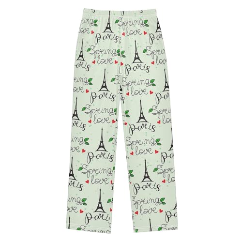 Eiffel Tower Spring Love Boys Long Pants Soft Trousers Elastic Waist Kids Lounge Bottoms with Pockets S-XL