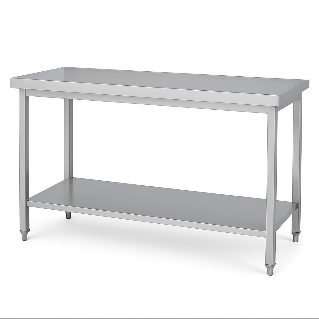 Table de Travail INOX Professionnelle Centrale et Étagère Basse – Charge 300 kg – Plan de Travail Cuisine Professionnelle CHR Restaurant Collectivité Laboratoire – 180 x 70 x 85 cm