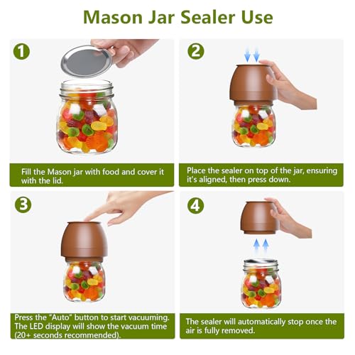 Image of FUTUREZEN Electric Mason Jar Vacuum Sealer for Regular /Wide Mouth, Brown | automatic vacuum sealing, food preservation, bottle opener, USB-C cable, jar lids