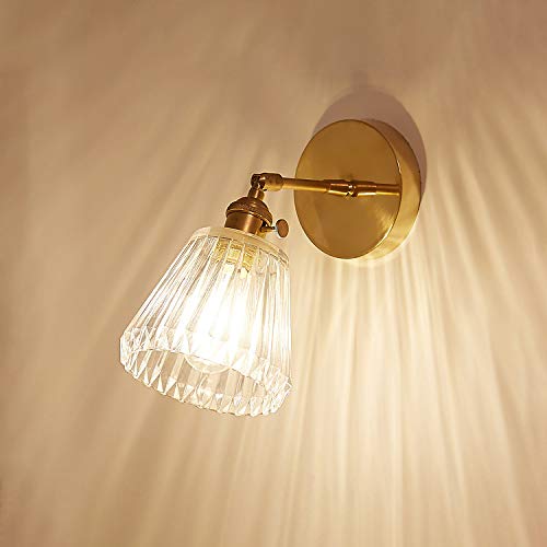 1 Light Adjustable Hardwire Sconce With Ribbed Glass, Niuyao Vintage Glass Wall Sconces Wall Lighting Country Style Swing Arm Lamp In Brass 500167 #TOP5