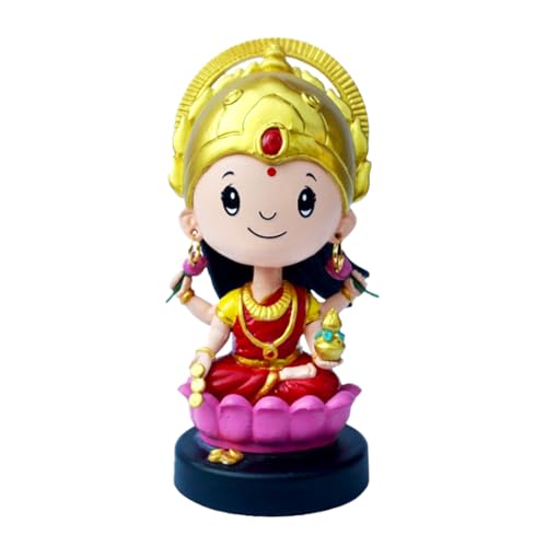 Image of Goddess Mahalaxmi Idol for Car Dashboard Bobblehead, Laxmi Devi Murti Sitting on Lotus Home Decor Items for Living Room, Office, Pooja & Gifting, Statue for Good Luck,Superhero Action Figure
