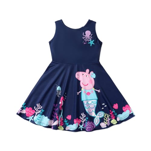 Peppa Pig Toddler Girl Dresses Sleeveless Rainbow Butterfly Print A Line Sundress Dress for Kids Dark Blue 4-5 Years