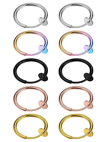 Goerhsjie Fake Earrings Fake Nose Cartilage Ring Clip On Faux Non Piercing Septum Face Helix Conch Lip Piercing Hoop Rings Surgical Steel Spring Endless Moon Ear Lobe Jewelry for Women Men Girls