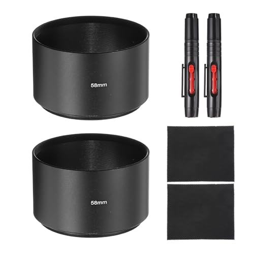 Sombrilla para lente PATIKIL, 2 unidades, montaje de enfoque largo, estándar de rosca, capucha metálica para cámara, con paño y bolígrafo de limpieza, color negro miniatura 1