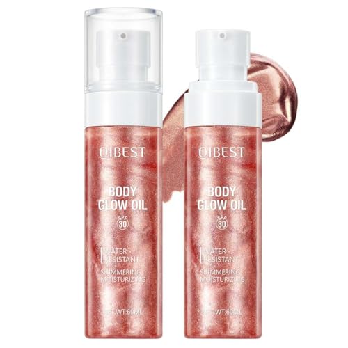 LBOYLOVE 60ml Shimmer Body Oil Illuminating Sunscreen SPF 30 Body Glow Oil with Radiant glitter Lightweight Moisturizer for Highlighted Skin Non-Greasy (Rose Gold #2)