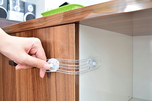 Cabinet Locks & Drawer Safety Latches by The Hamptons Baby | Use for Baby-proofing your cabinets, drawers, refrigerator or dishwasher | Adhesive installation, Tools Not Required | 4 Large clear straps
