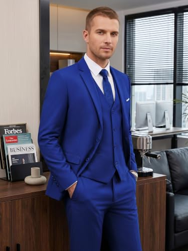 Image of WEEN CHARM Men's 3-Piece Slim Fit Suit Set-2-Button Blazer,Vest & Pants-Formal Wedding,Prom,Party & Business Tuxedo