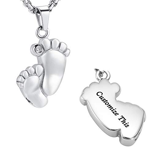 Double Baby Feet Cremation Necklace to Hold Ashes for Women Men Memorial Urn
