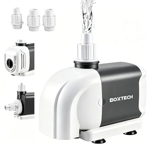 Boxtech Aquarium Water Pump, 265GPH Dual-Use Fountain Pump - 15w Submersible/External with 3 Outlet Nozzles for Aquariums, Fish Tank, Fountains, Hydroponics (Adjustable Flow, Ultra Quiet)