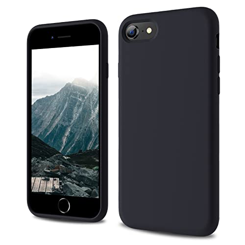 CALOOP Designed for iPhone SE Case 2020/2022 iPhone 8/7 Case Liquid Silicone Full Body Protective Covered Silky-Soft Anti-Scratch Gel Rubber Slim Shockproof Cover 4.7 inch Black