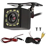 Caméra de Recul Voiture 1080P Ultra HD, 12 LED Vision Nocturne 175° Grand Angle Fish Eye IP68 Étanchéité Universelle Aide au Stationnement de Secours Inverse pour 12V 24V Voiture SUV Camion, 6M Câble