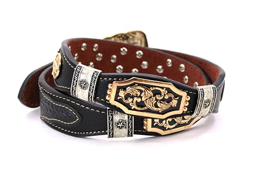 Western Leather Belt Gold Berry with Triangular Silver Concho Decoration2