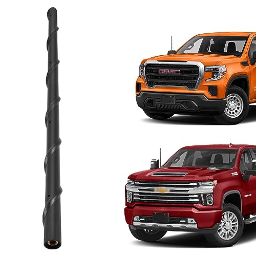 13 Inch Spiral Short Antenna Fits for Chevy Silverado 1500 2500 3500 | GMC Sierra 1500 2500 3500 Accessories - Flexible Rubber Antenna Replacement, Car Wash Proof, AM FM Signal Reception, M7 Thread