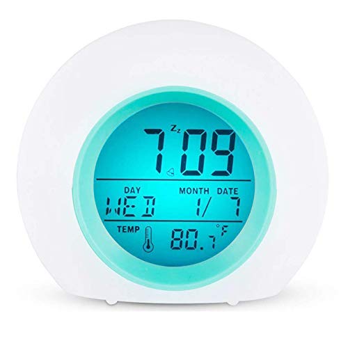Angelkiss Réveil Enfants Numérique 7 Couleurs Enfants Horloge numérique Lampe de Table Affichage de la température intérieure pour Parent étudiant Cover