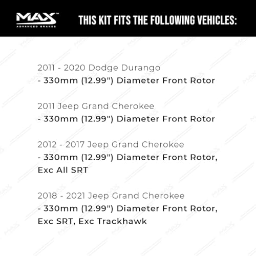 Image of MAX Advanced Brakes - Front Brake Kit For 2011-2021 Jeep Grand Cherokee, Dodge Durango (12.99 inch Dia Fr Rotors)| Carbon Ceramic Brake and Rotor Kit| Drilled Slotted Brake Rotors