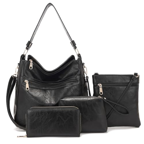 Purses For Women Handbags And Wallet Set Large Hobo Crossbody Bag Ladies Purse Totes 4 PCS Black